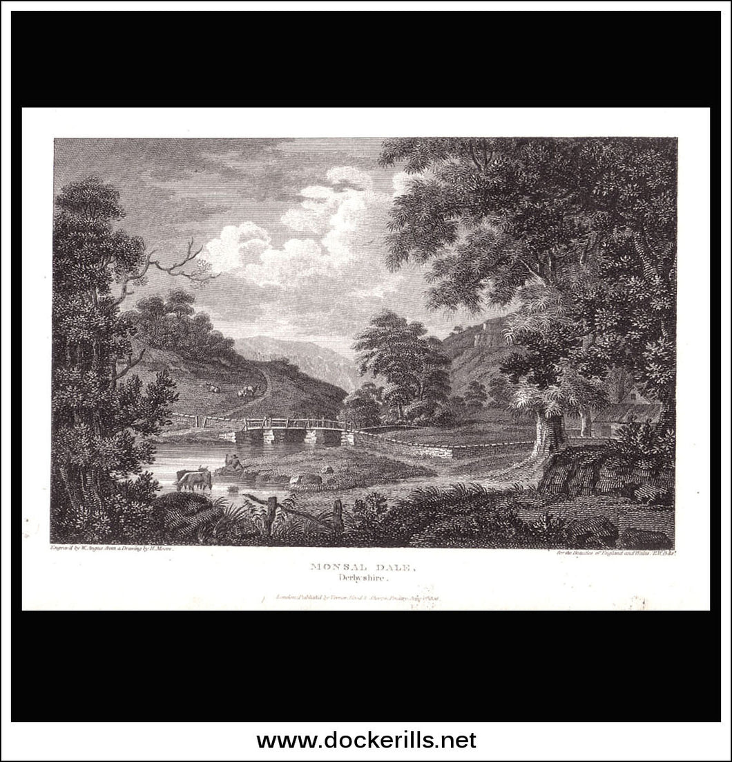 Antique print a view of Monsal Dale Derbyshire England
