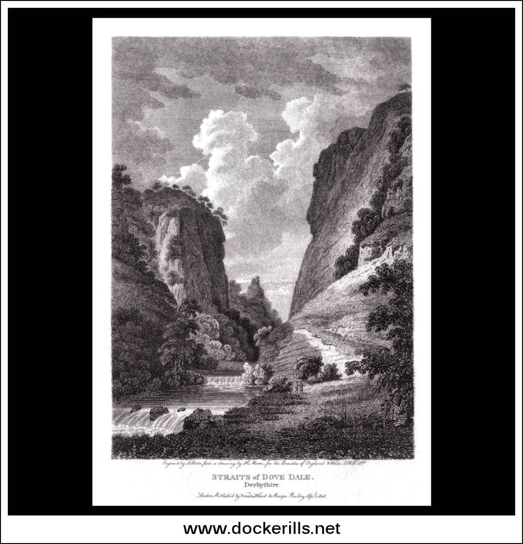 Antique print a view of the Straits Of Dove Dale Derbyshire England