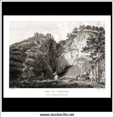 View Of Castleton, Derbyshire, England. Antique Print, Copper Plate Engraving 1794.