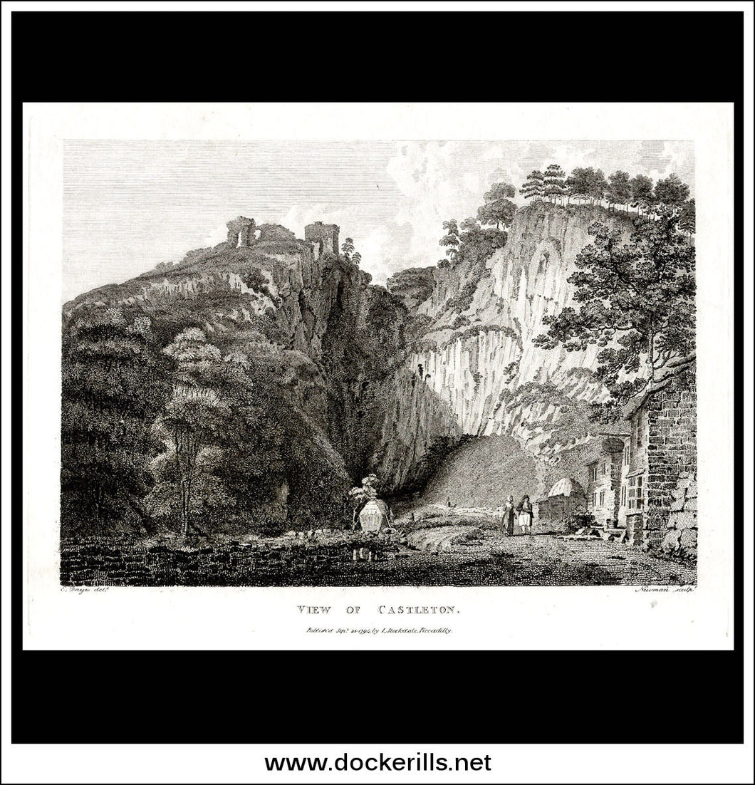 View Of Castleton, Derbyshire, England. Antique Print, Copper Plate Engraving 1794.