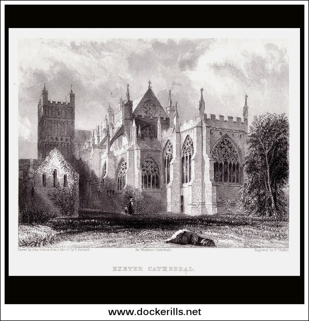Exeter Cathedral From The Bishops Garden Devonshire England antique print
