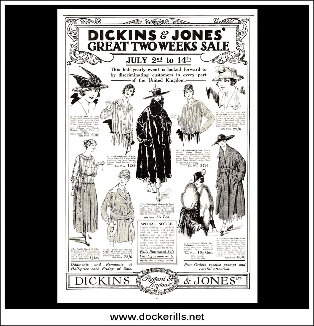 Dickens & Jones Great Two Week Sale. Original Vintage Advert From June 27th, 1917.