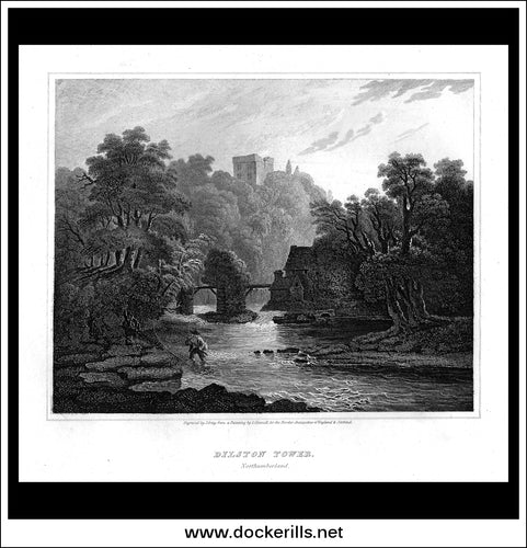 Dilston Tower, Northumberland, England. Antique Print, Copper Plate Engraving 1816