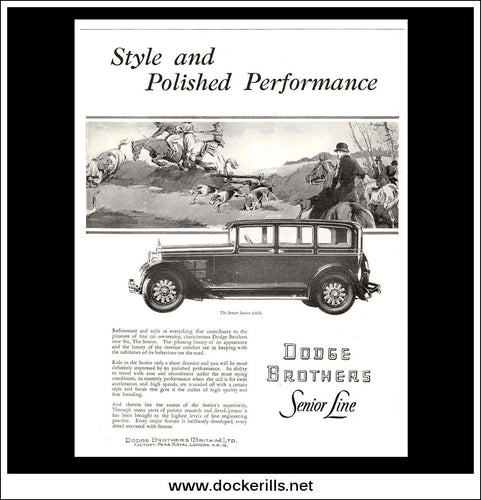 Dodge Senior Saloon. Original Vintage Advert From February 4th, 1928.