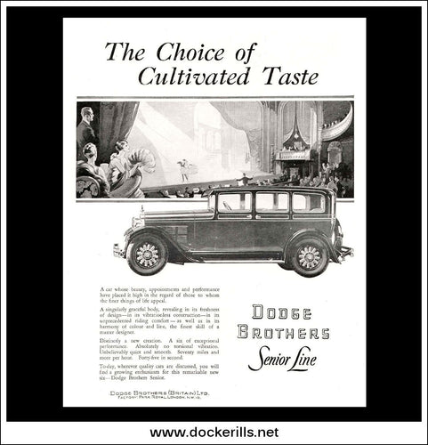 Dodge Senior Line. Original Vintage Advert From November 9th, 1927.
