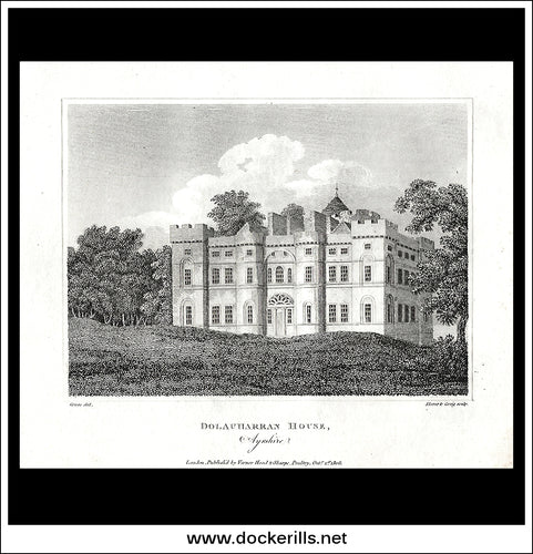 Dolauharran House, Ayrshire, Scotland. Antique Print, Copper Plate Engraving 1806.