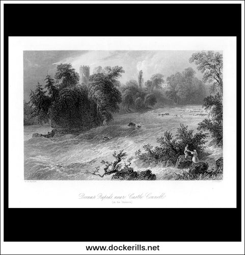 Doonass Rapids Near Castle Connell, Co. Clare, Ireland. Antique Print, Steel Engraving c. 1840.