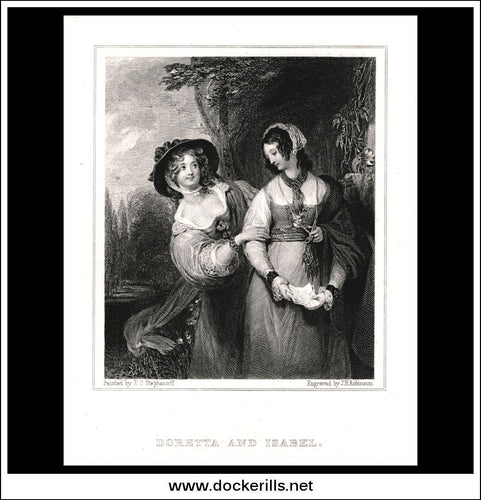 Doretta And Isabel, E.P. Stephanoff, Antique Print, Steel Engraving c. 1870.