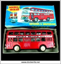Double Decker Bus MF 185. Vintage Tin Plate Toy, China.