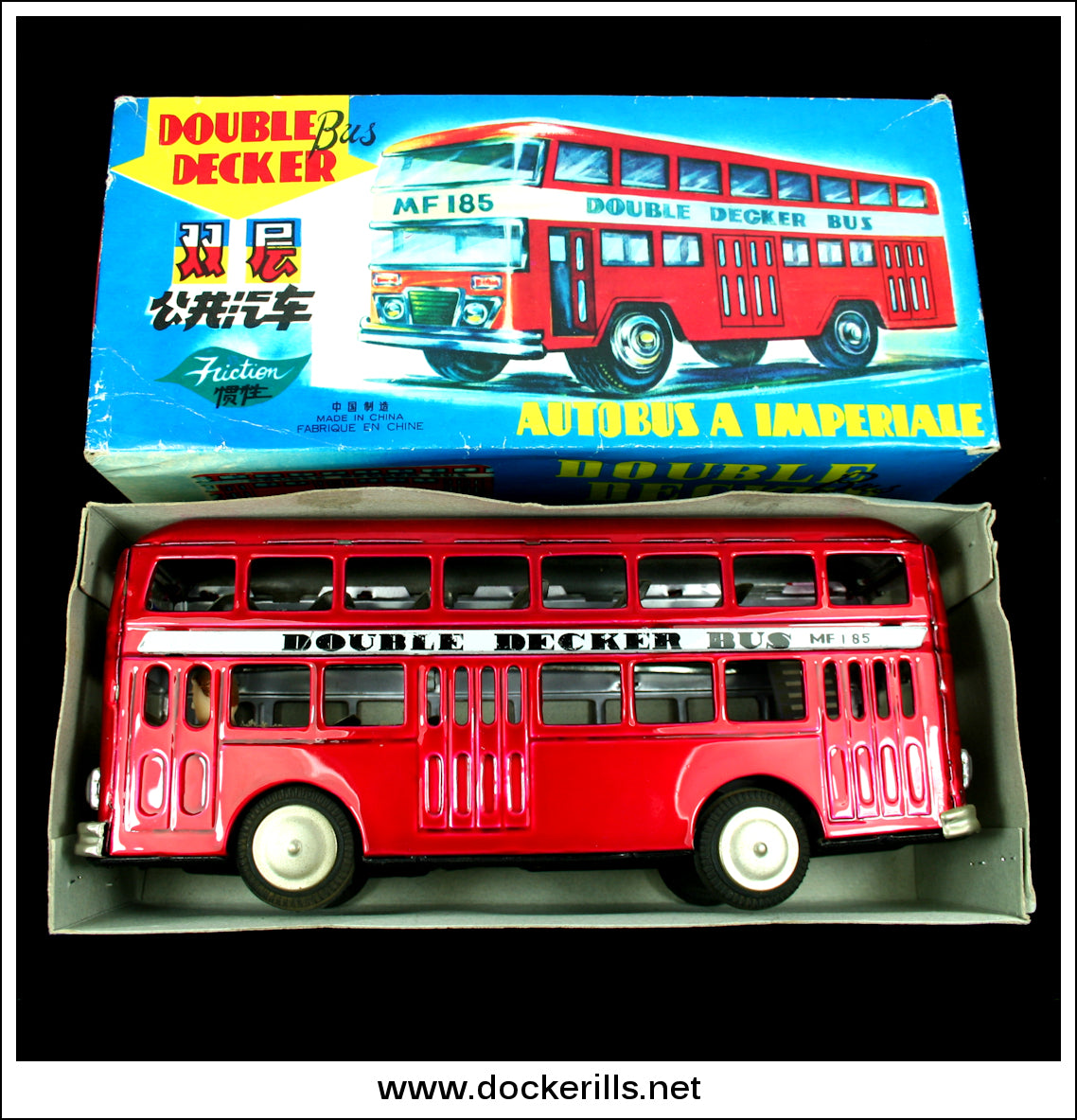 Double Decker Bus MF 185. Vintage Tin Plate Toy, China. – Dockerills