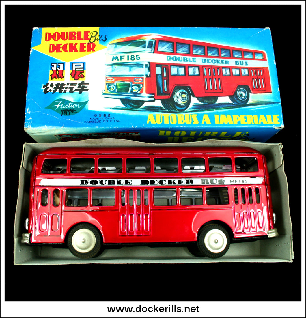 Double Decker Bus MF 185. Vintage Tin Plate Toy, China