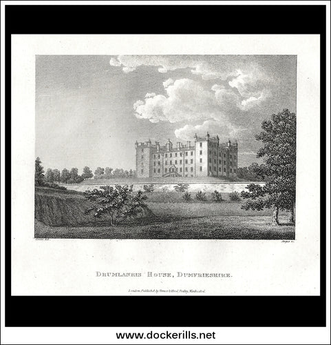 Drumlanris House, Dumfrieshire, Scotland. Antique Print, Copper Plate Engraving 1806.