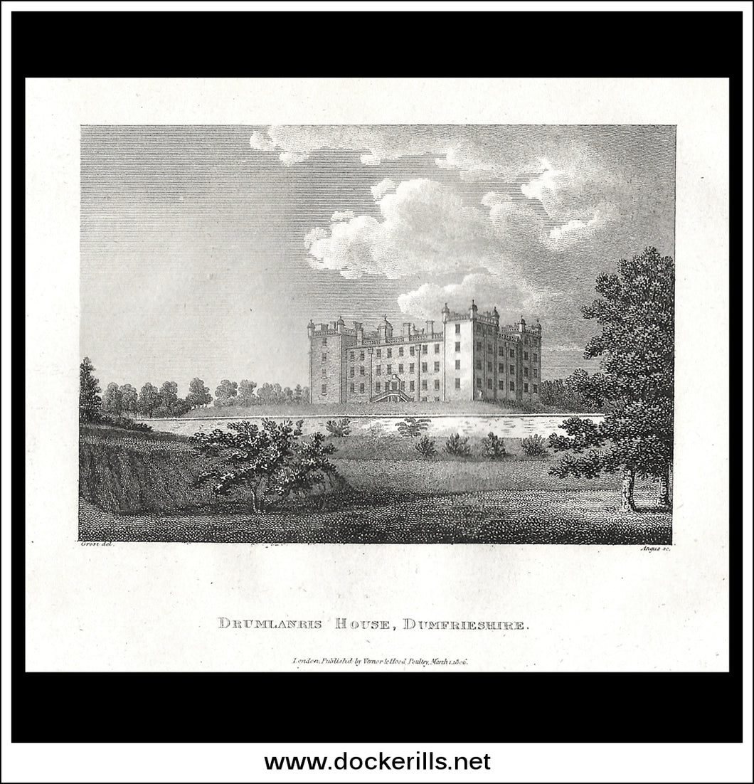 Drumlanris House, Dumfrieshire, Scotland. Antique Print, Copper Plate Engraving 1806.