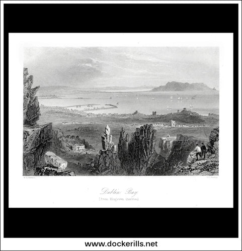 Dublin Bay (From Kingstown Quarries), Co. Dublin, Ireland. Antique Print, Steel Engraving c. 1840.