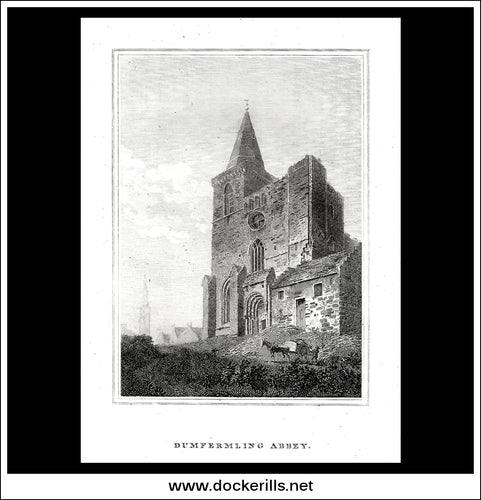Dumfermling (Dunfermline) Abbey, Fifeshire, Scotland. Antique Print, Copper Plate Engraving 1806.
