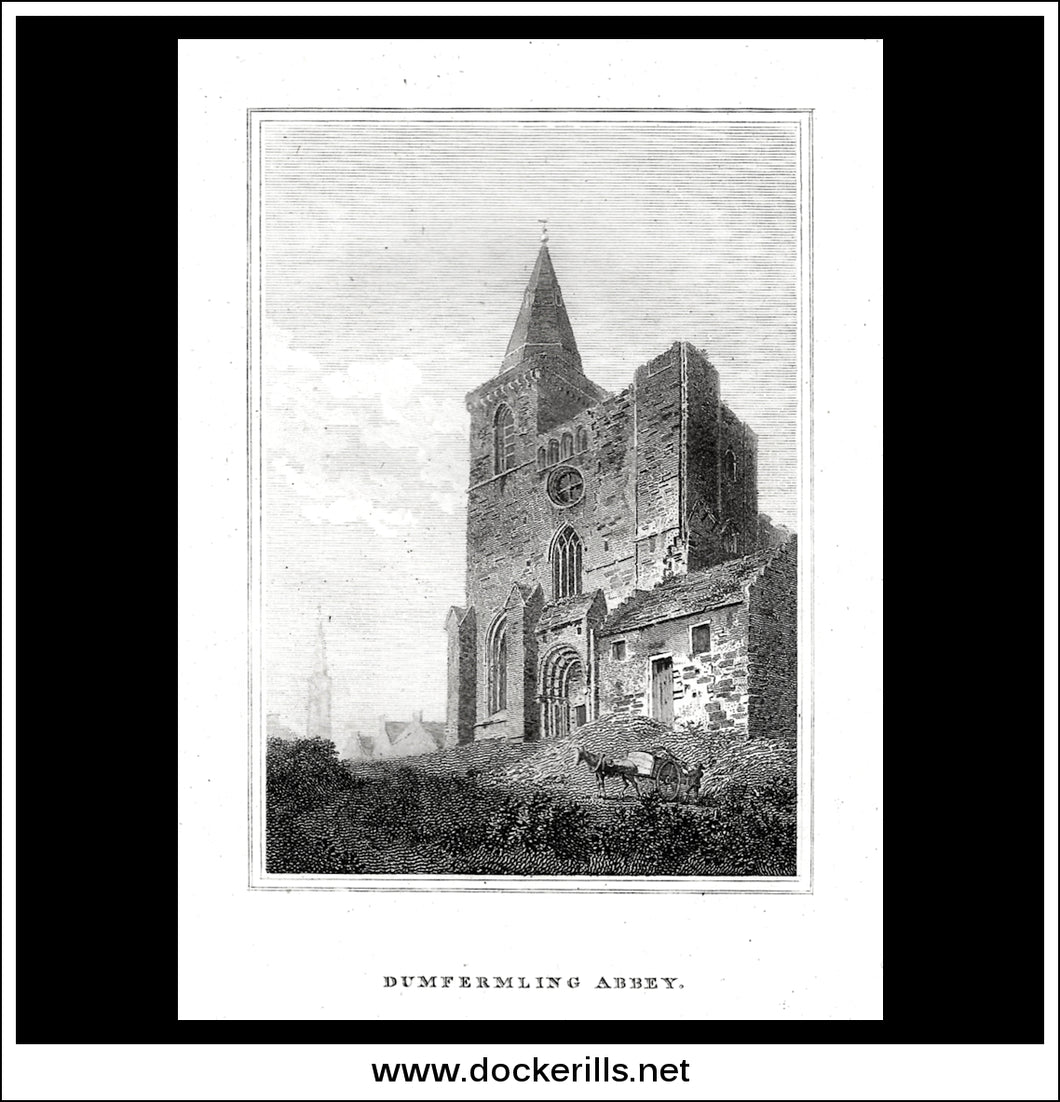 Dumfermling (Dunfermline) Abbey, Fifeshire, Scotland. Antique Print, Copper Plate Engraving 1806.