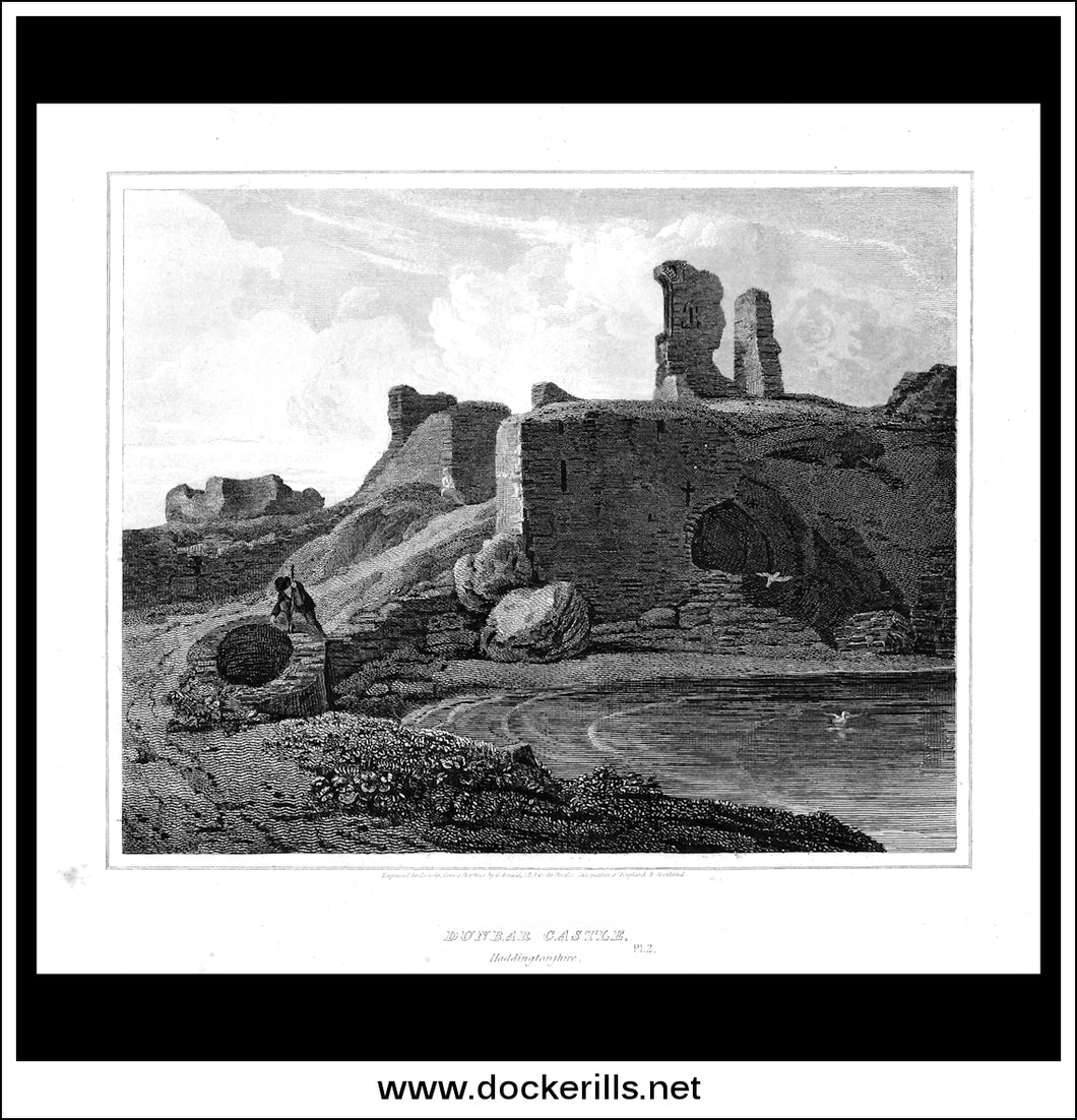 Dunbar Castle Pl.2, Haddingtonshire, Scotland. Antique Print, Copper Plate Engraving 1815