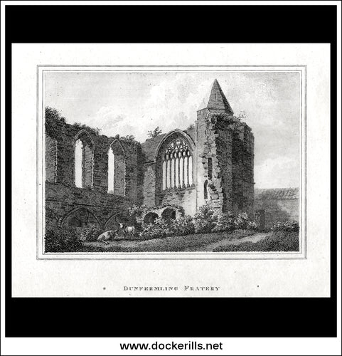 Dunfermling (Dunfermline) Abbey, Fifeshire, Scotland. Antique Print, Copper Plate Engraving 1806.