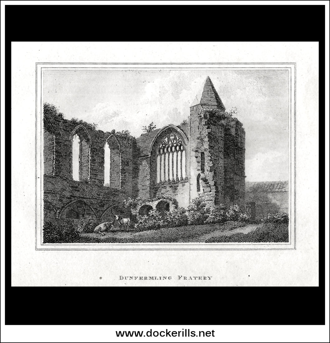 Dunfermling (Dunfermline) Abbey, Fifeshire, Scotland. Antique Print, Copper Plate Engraving 1806.
