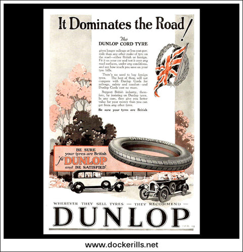 Dunlop It Dominates The Road. Original Vintage Advert From May 31st 1924