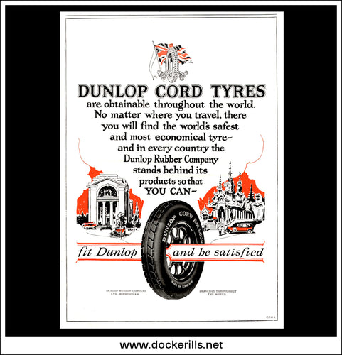 Dunlop Cord Tyres Advert. Original Vintage Advert From December 12th, 1925.