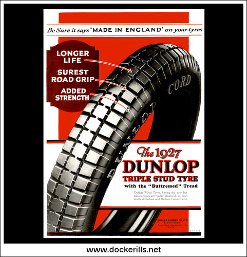 Dunlop Triple Stud Tyres Advert. Original Vintage Advert From March 26th, 1927.