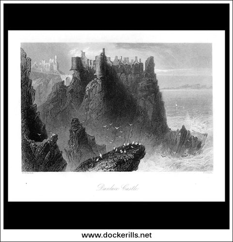 Dunluce Castle, Co. Antrim, Northern Ireland. Antique Print, Steel Engraving c. 1840.