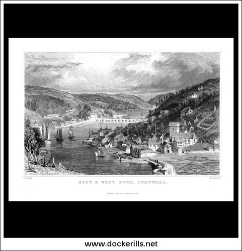 Antique Print East & West Looe, Cornwall, England. Steel Engraving c. 1830.