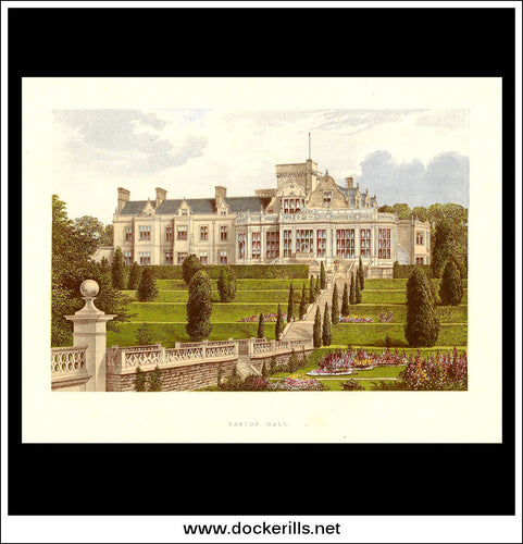 Easton Hall, Near Grantham, Lincolnshire, England. Antique Print, Chromoxylograph 1880.