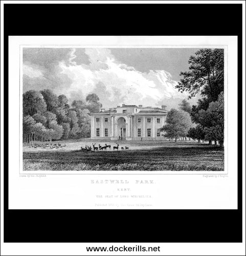 Eastwell Park, Kent, England. Antique Print, Steel Engraving 1829.