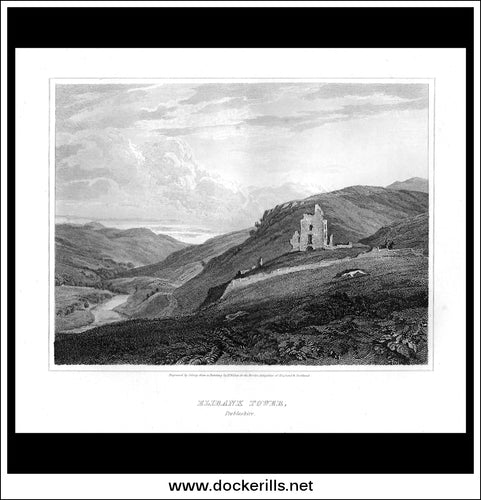Elibank Tower, Peebleshire, Scotland. Antique Print, Copper Plate Engraving 1815