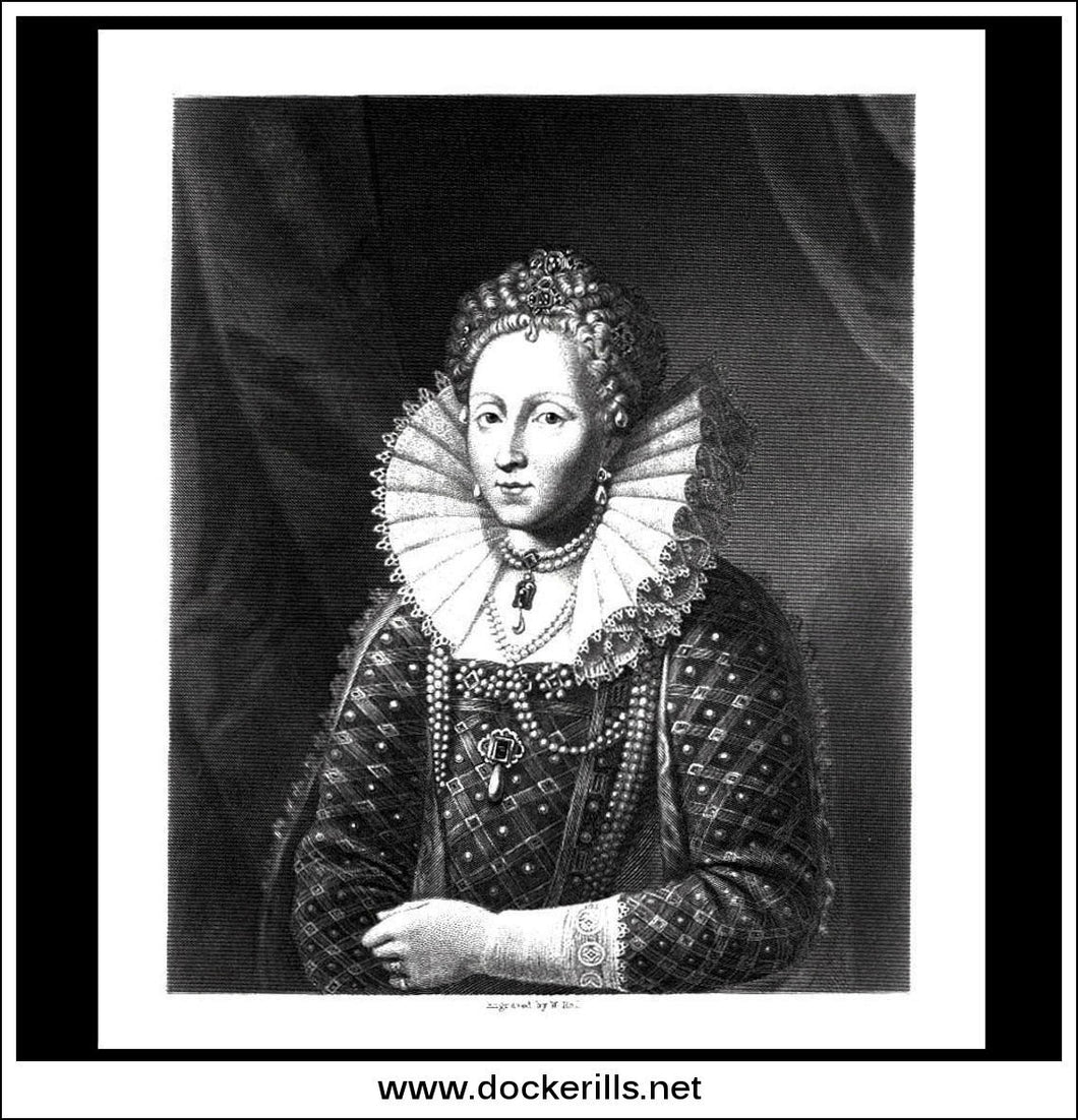 Queen Elizabeth I, England. Antique Print, Steel Engraving c. 1850.