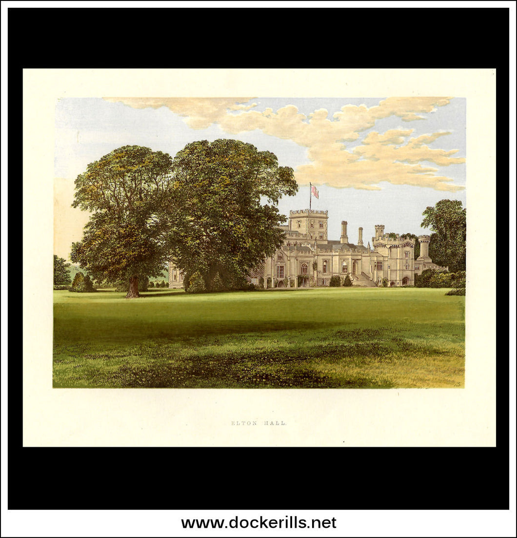 Elton Hall, Northamptonshire, England. Antique Print, Chromoxylograph 1880.