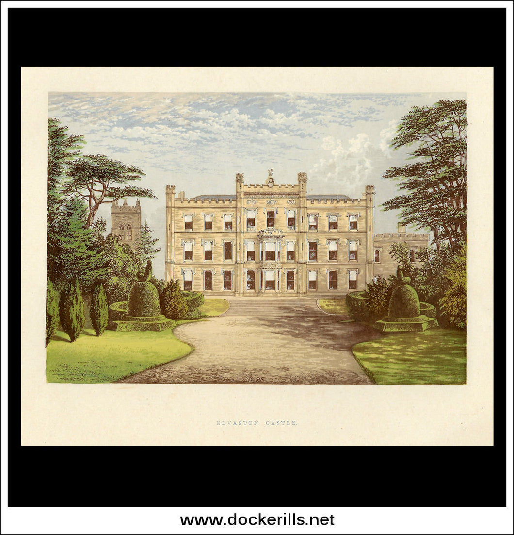 Elvaston Castle, Near Derby, Derbyshire, England. Antique Print, Chromoxylograph 1880.