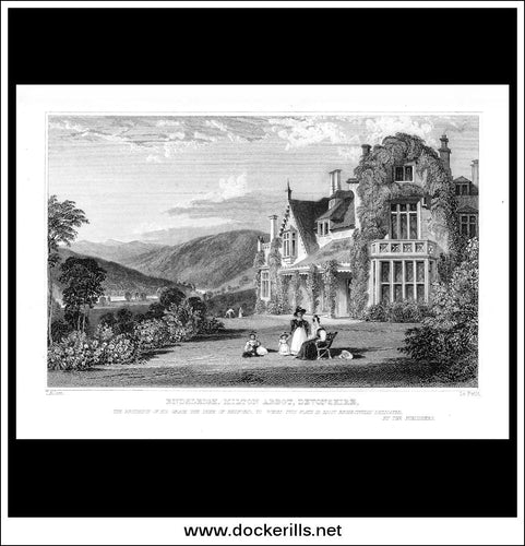 Endsleigh, Milton Abbot, Devonshire, England. Antique Print, Steel Engraving c. 1830.