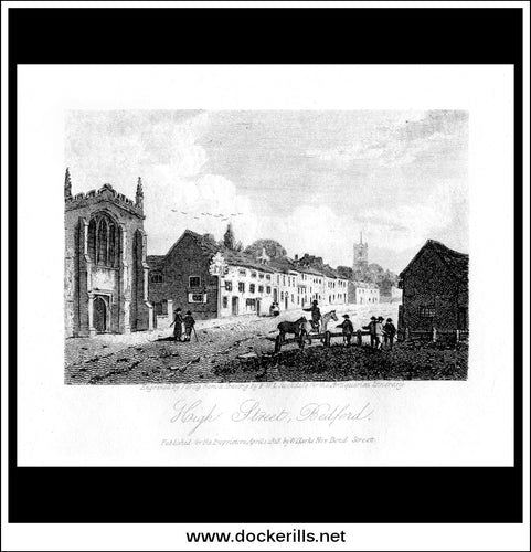 High Street, Bedford, Bedfordshire, England. Antique Print, Copper Plate Engraving 1818.
