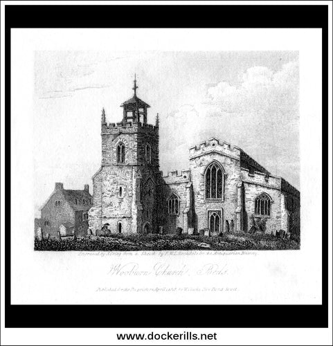 Wooburn Church, Bedfordshire, England. Antique Print, Copper Plate Engraving 1818.