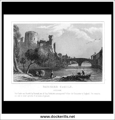Barnard Castle, County Durham, England. Antique Print, Steel Engraving c. 1846.