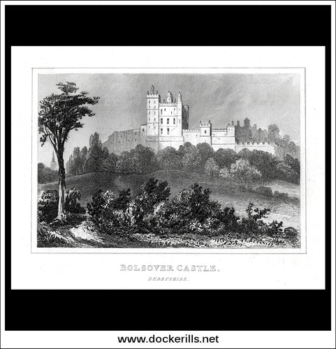 Bolsover Castle, Derbyshire, England. Antique Print, Steel Engraving c. 1846.