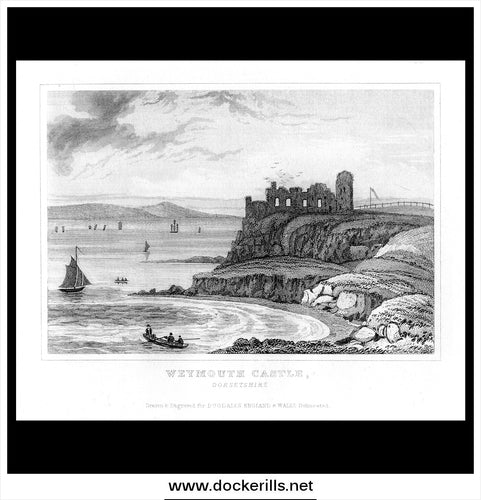 Weymouth Castle, Dorsetshire, England. Antique Print, Steel Engraving c. 1846.