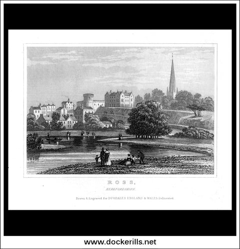 Ross (Ross-On-Wye), Herefordshire, England. Antique Print, Steel Engraving 1840.