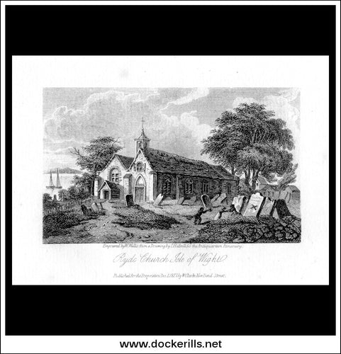 Ryde Church, Isle Of Wight, England. Antique Print, Copper Plate Engraving 1817.
