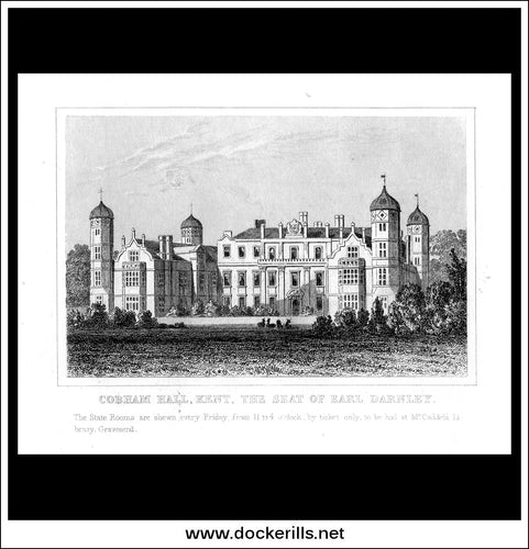 Cobham Hall, Kent, Seat Of Earl Darnley, England. Antique Print, Steel Engraving c. 1846.