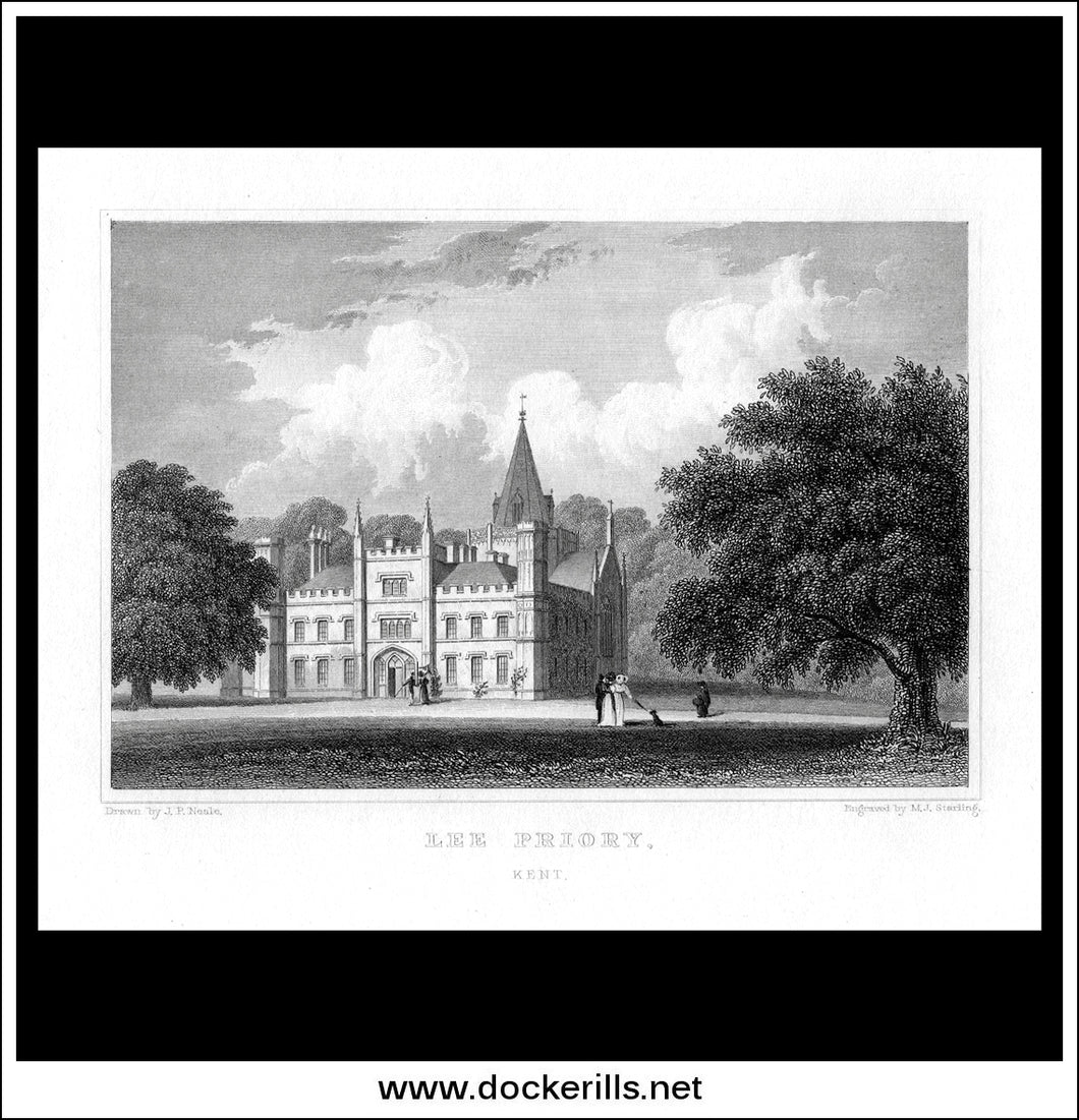 Lee Priory, Kent, England. Antique Print, Steel Engraving c. 1830.