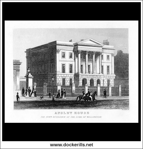 Apsley House, Town Residence Of The Duke Of Wellington, London, Middlesex, England. Antique Print, Steel Engraving c. 1846.
