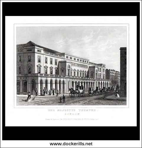 Her Majesty's Theatre, London, Middlesex, England. Antique Print, Steel Engraving c. 1846.
