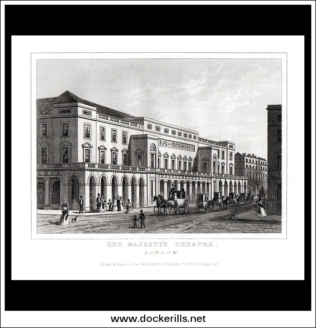Her Majesty's Theatre, London, Middlesex, England. Antique Print, Steel Engraving c. 1846.