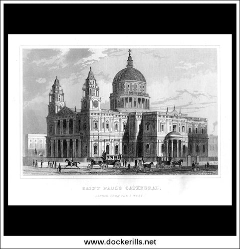 Saint Paul's Cathedral, London, Middlesex, England. Antique Print, Steel Engraving c. 1846.