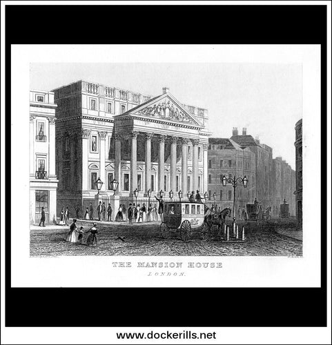 The Mansion House, London, Middlesex, England. Antique Print, Steel Engraving c. 1846.