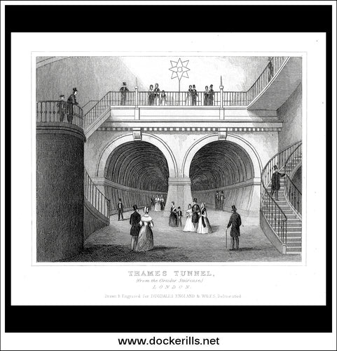 Thames Tunnel, From The Circular Staircase, London, Middlesex, England. Antique Print, Steel Engraving c. 1846.